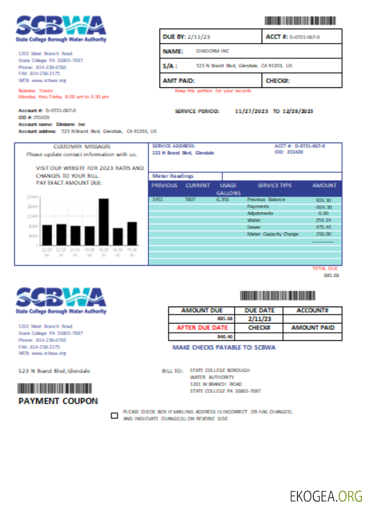 Facture commerciale du service d'eau de la SCBWA, SCR